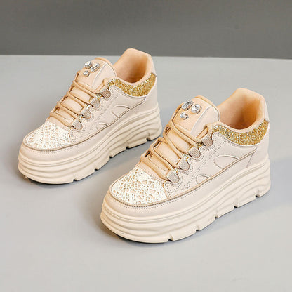 Damen Plateau Sneaker Glitzer Bequem Modisch