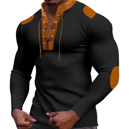 der neue Titel: Herren Langarm-Henley-Shirt mit strukturiertem Gewebe und modischem Schnürdesign