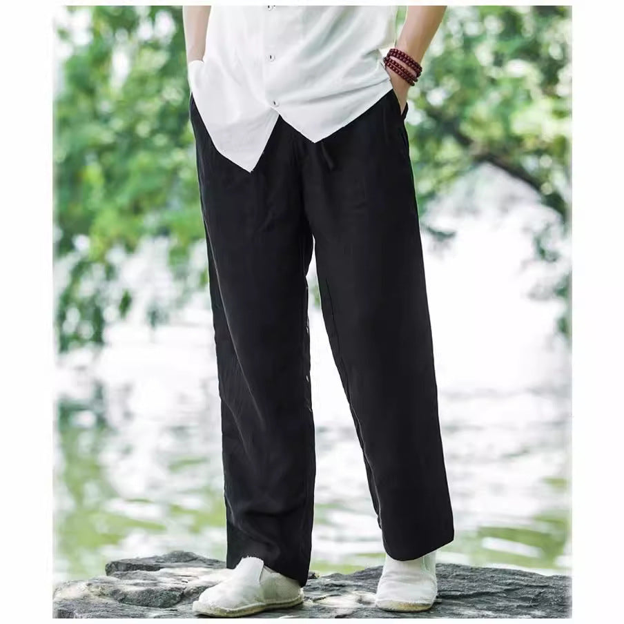 Herren Leinenhose Bequem Elastisch Mit Seitentaschen