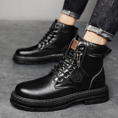 Damen Lederstiefeletten Robust Schnürsenkel Schuhe