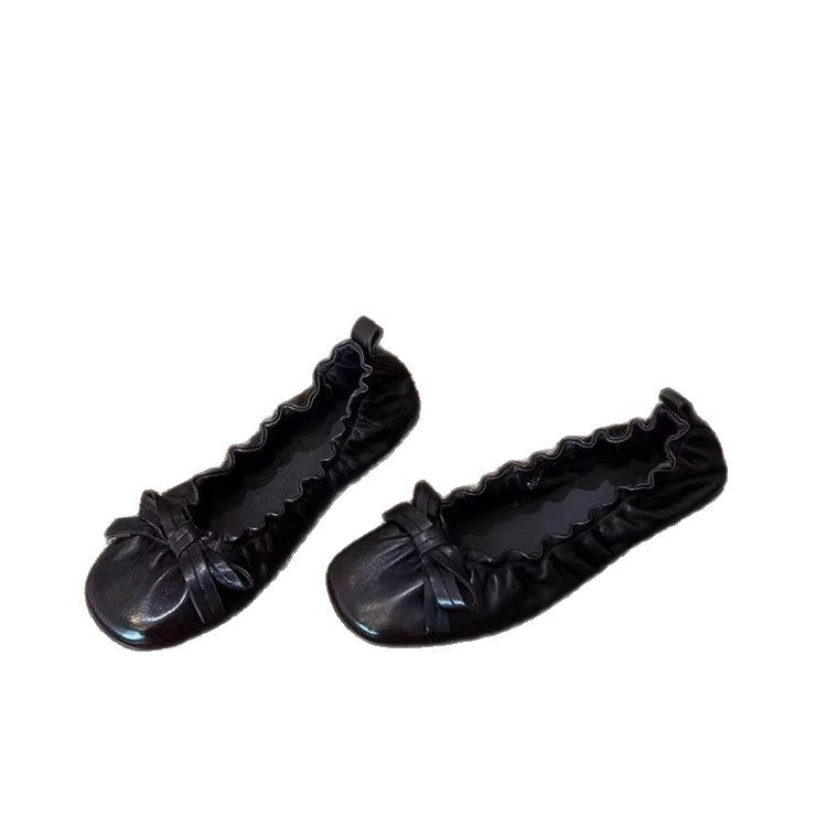 Damen Ballerinas Elastisch Rüschen Schleifen Detail