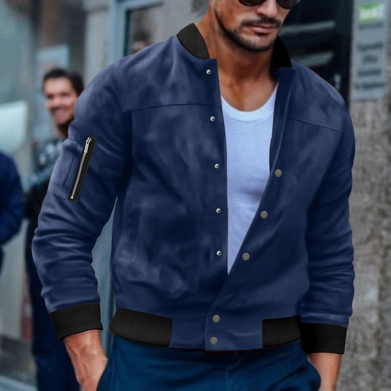 Herren Bomberjacke Reißverschluss Taschen Modern Schwarz