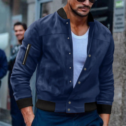Herren Bomberjacke Reißverschluss Taschen Modern Schwarz