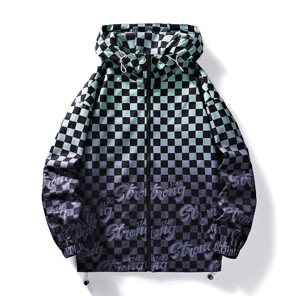 Sportliche Kapuzenjacke Schachmuster Unisex Modern