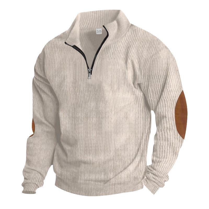 Herren Fleece-Pullover Leder Detail Modern Berlin Style