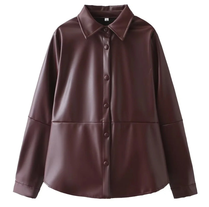 Damen Bluse Kunstleder Elegant Berlin Style