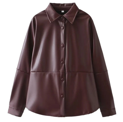 Damen Bluse Kunstleder Elegant Berlin Style