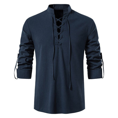 Herren Langarmhemd Modern Schnürfront Baumwolle