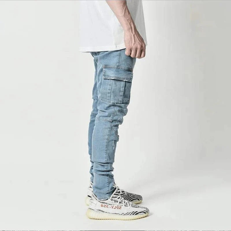 Herren Jeans Slim Fit Cargo Hose Multifunktional