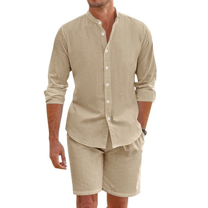 Leinen-Oberteil und Shorts-Set Herren Sommer Set Leicht