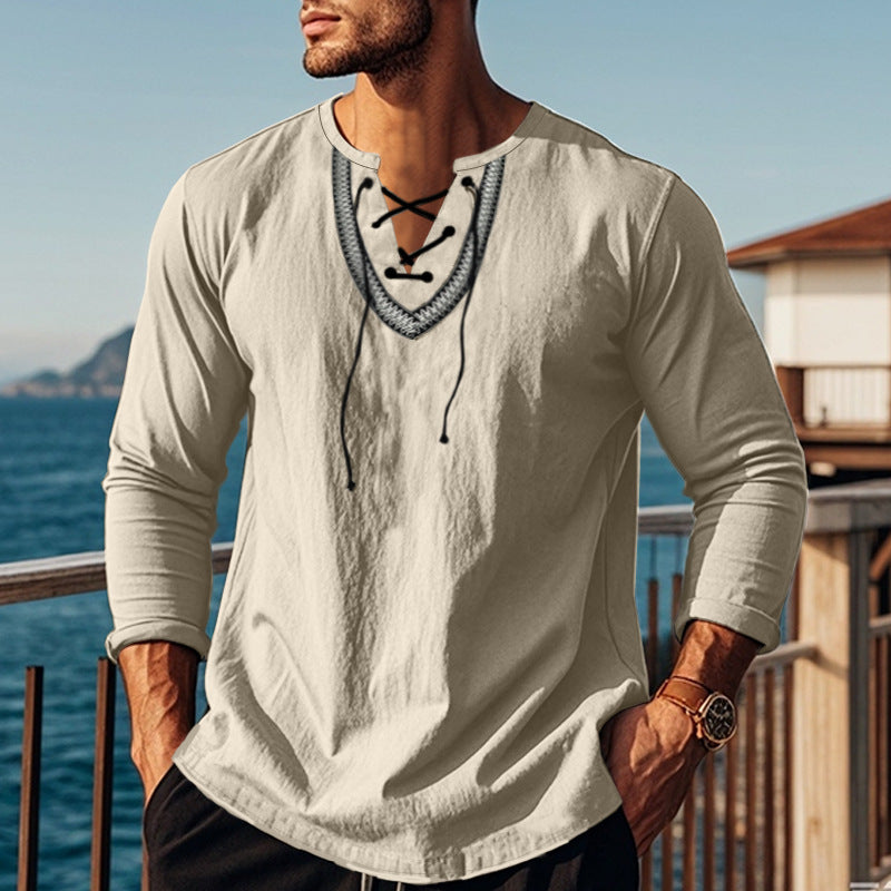 Herren Langarmshirt Modern Schnürdetail Trendig