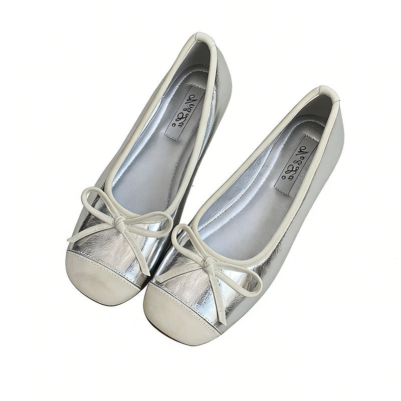 Damen Ballerinas Schimmernde Oberfläche mit Schleife
