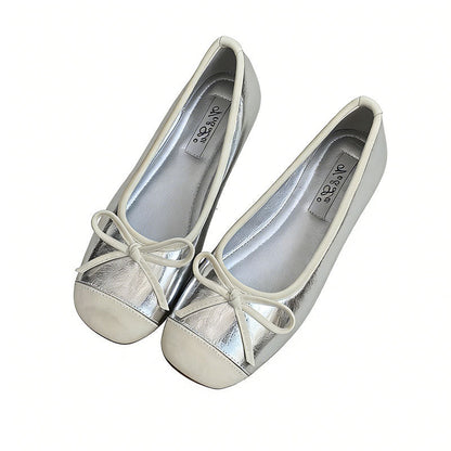 Damen Ballerinas Schimmernde Oberfläche mit Schleife