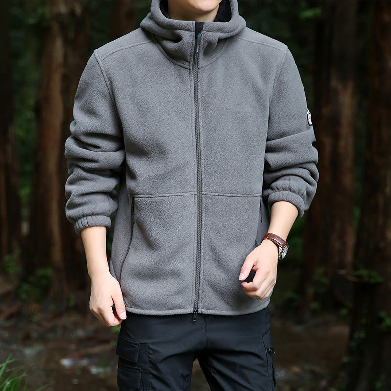 Herren Fleecejacke Warm Verstellbare Kapuze Reißverschluss Taschen