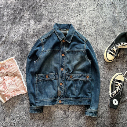 Herren Denimjacke Modern mit Taschen und Knöpfen