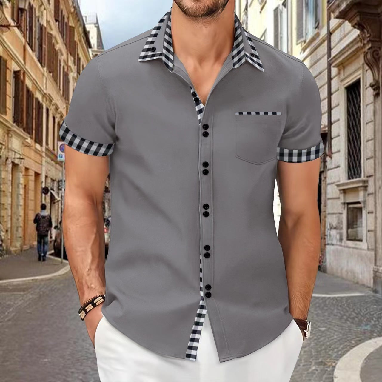 Herren Kurzarmhemd Modern Karo Sommer