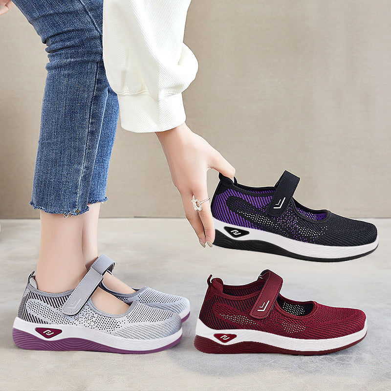 Damen Sportschuhe Bequem Atmungsaktiv Sneaker mit Klettverschluss
