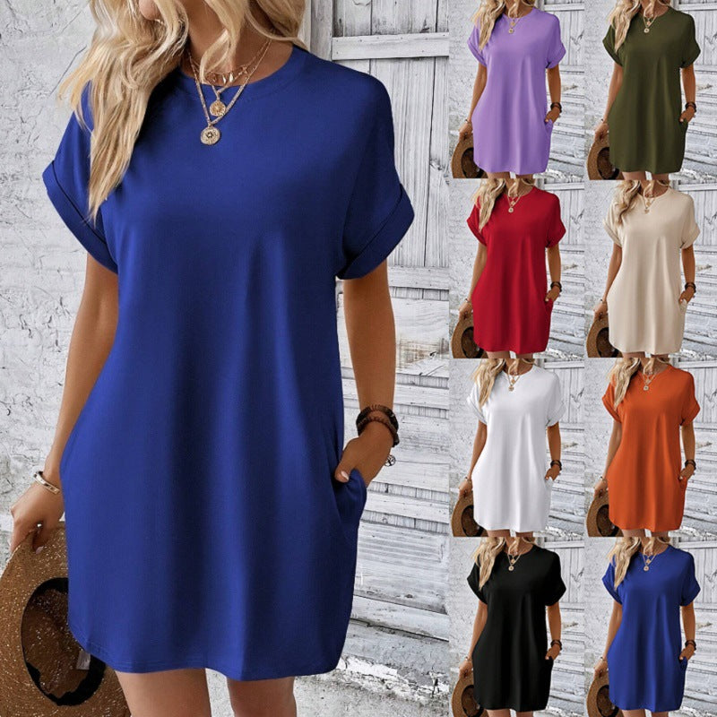 Damen T-Shirt-Kleid mit Taschen Lässig Leger Sommerkleid - BerlinGlamour