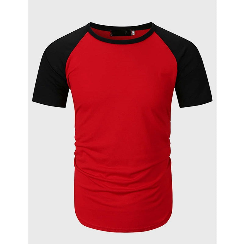 Herren Rundhalsshirt Slim Fit Kontrast Ärmel Modern