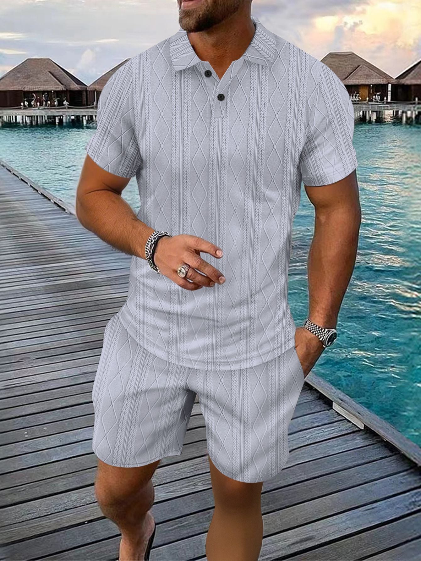 Herren Polo Shorts Set Modern Strick Sommer