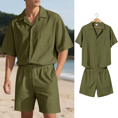 Herren Sommer Set Kurzarmhemd Shorts Modern Komfortabel