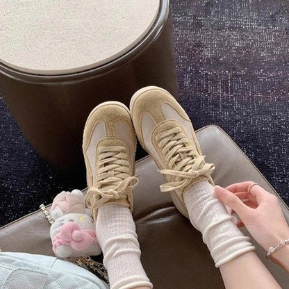 Damen Sneaker Weiches Veloursleder Schnürschuhe Frauen