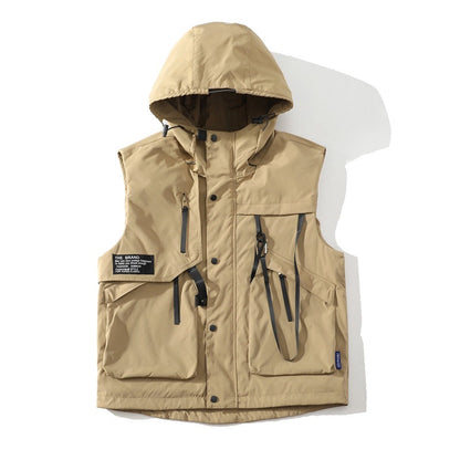 Herren Outdoor-Weste Wasserdicht mit Kapuze und Taschen