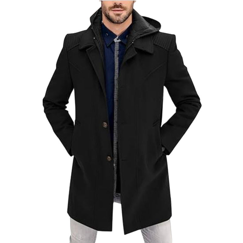 Herren Wintermantel Eleganter Ledermantel Schwarz