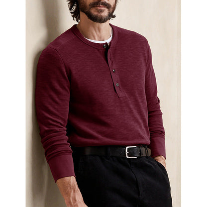 Herren T-Shirt Henley Knopfleiste Weiches Baumwoll-Shirt