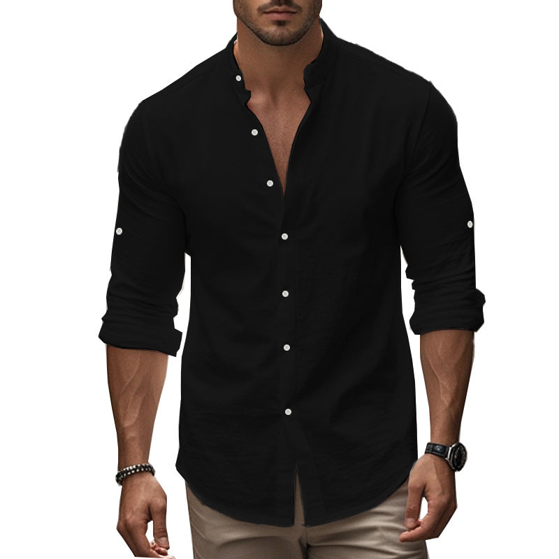 Herren Langarmhemd Modern mit Kontrastknöpfen Slimfit