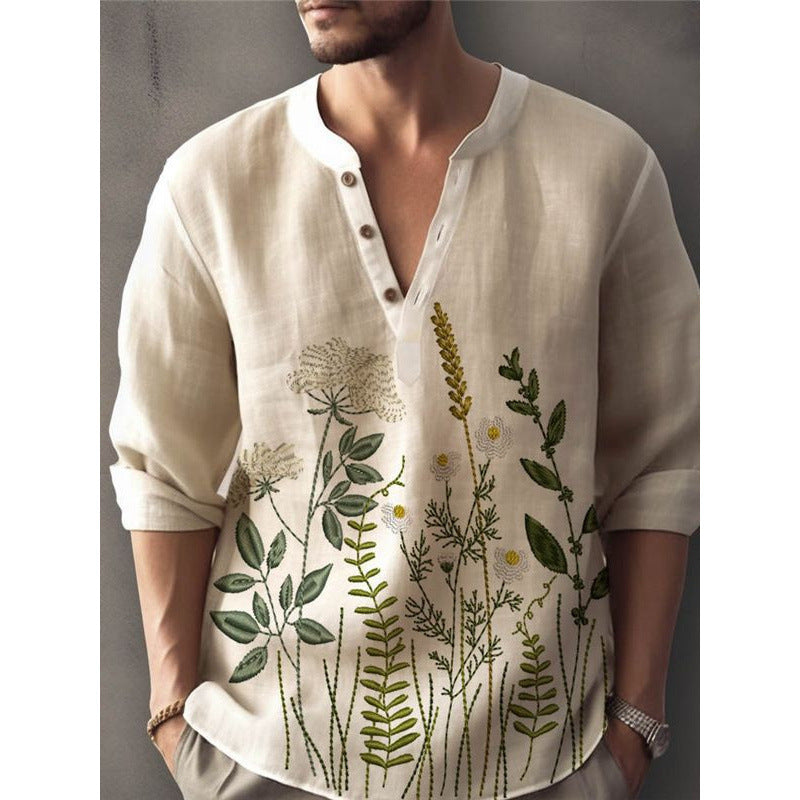 Herren Hemd Elegant Floral Gestickt Modern Slimfit