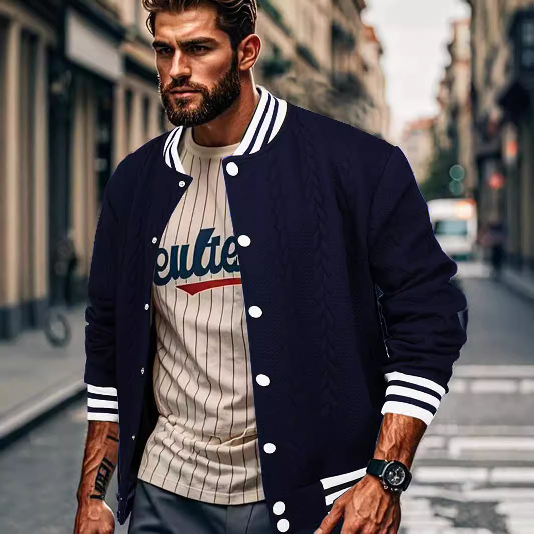Herren Collegejacke Lässig Mit Kontraststreifen