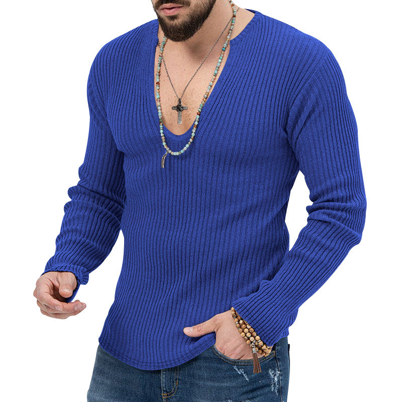 Herren Pullover Ripp V-Ausschnitt Strukturiert Modern