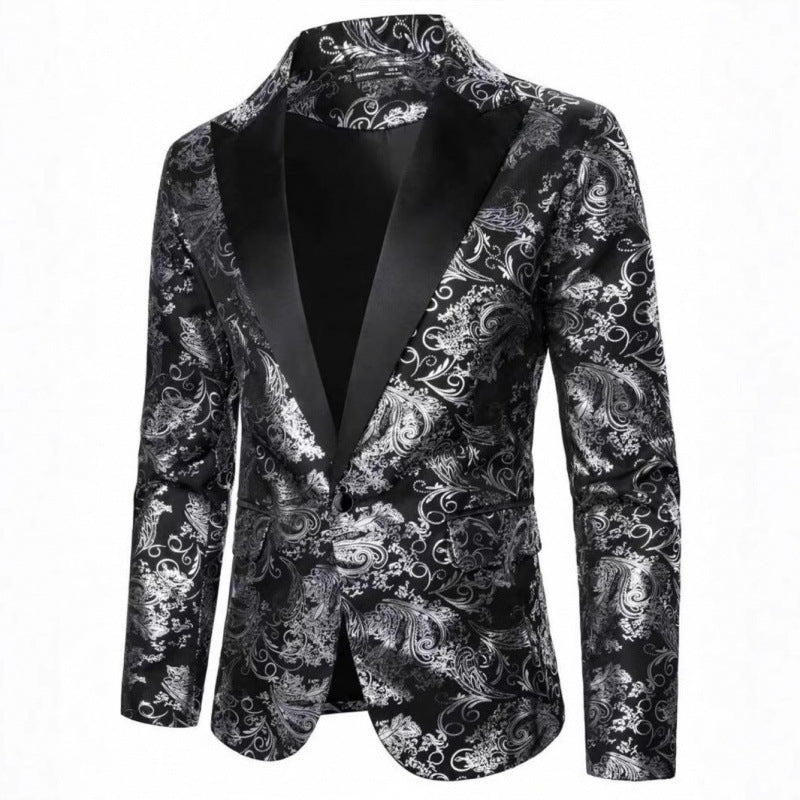 Herren Smoking Blazer Elegant Floralmuster Schwarzer Anzug