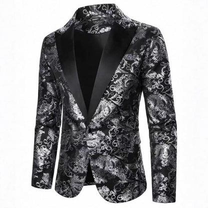 Herren Smoking Blazer Elegant Floralmuster Schwarzer Anzug