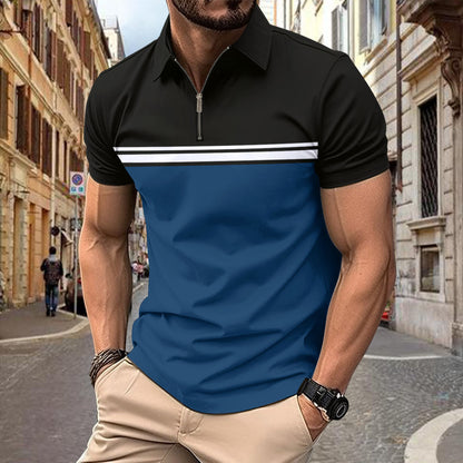 Herren Kurzarmshirt Sportlich Mit Reißverschluss Modern