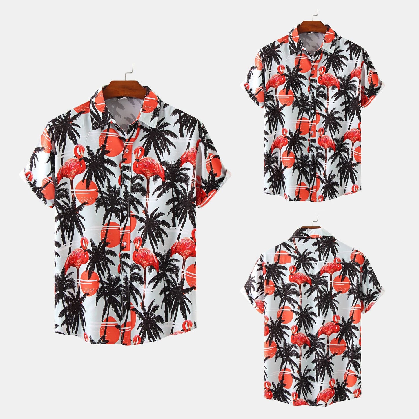 Herren Kurzarmhemd Flamingo Print Leicht Sommer - BerlinGlamour