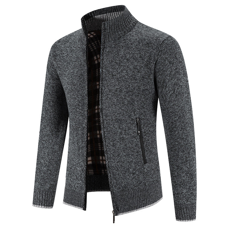 Herren Strickjacke Warm mit Reißverschlusstaschen und Hochkragen
