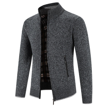 Herren Strickjacke Warm mit Reißverschlusstaschen und Hochkragen