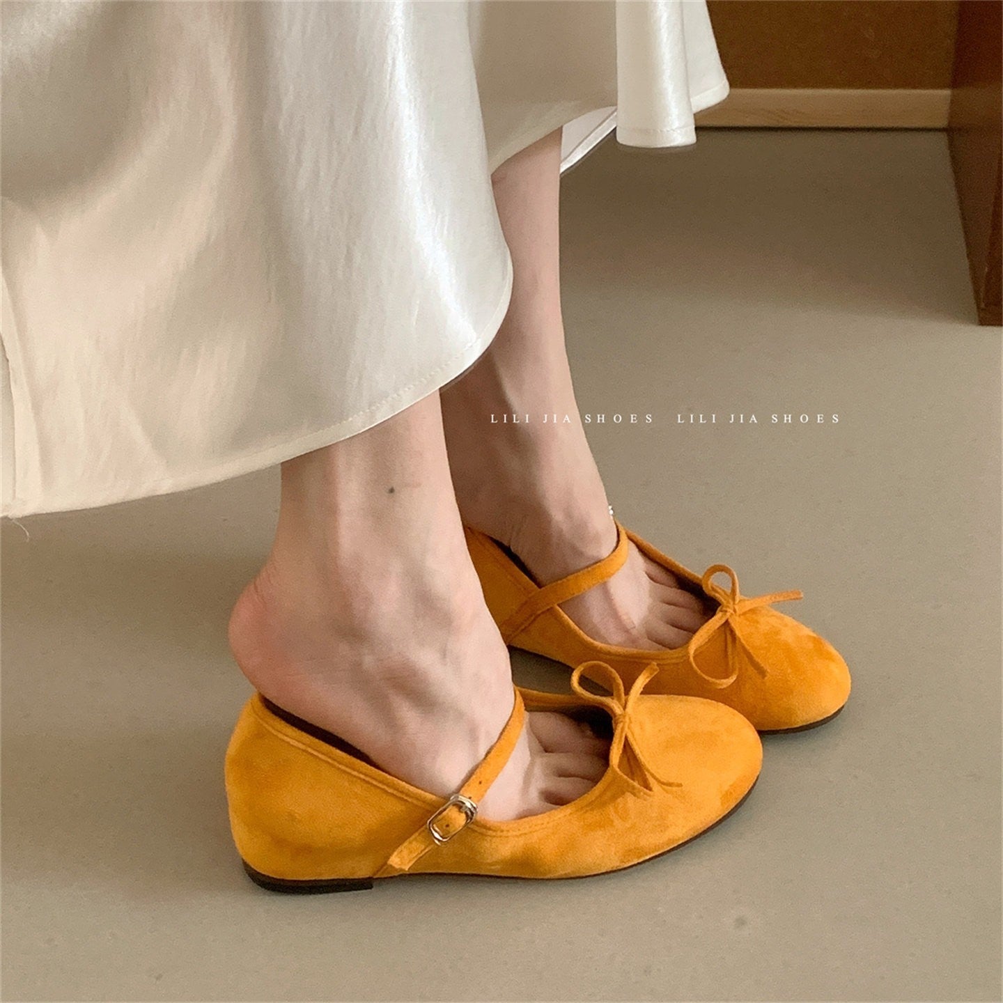 Damen Ballerinas mit verstellbarem Riemen und Schleife Bequem Chic