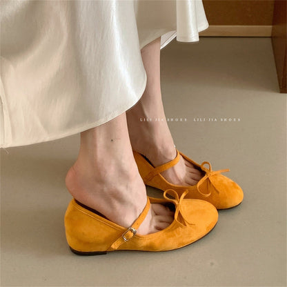 Damen Ballerinas mit verstellbarem Riemen und Schleife Bequem Chic
