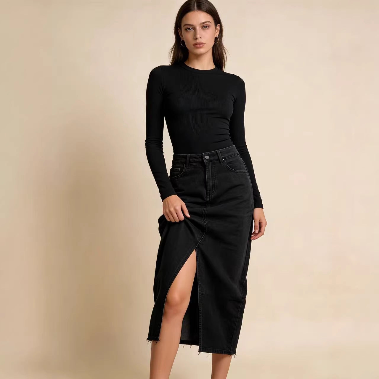 Damen Jeansrock Modern Schlitz Schnitt