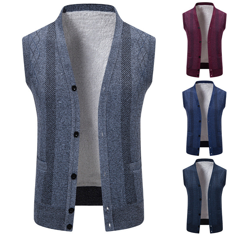 Herren Strickjacke Klassisch V-Ausschnitt Zopfmuster - BerlinGlamour