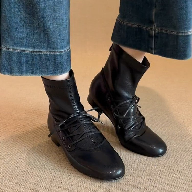 Damen Stiefel High Heel Ankle Boots Schnürung Elegante Mode