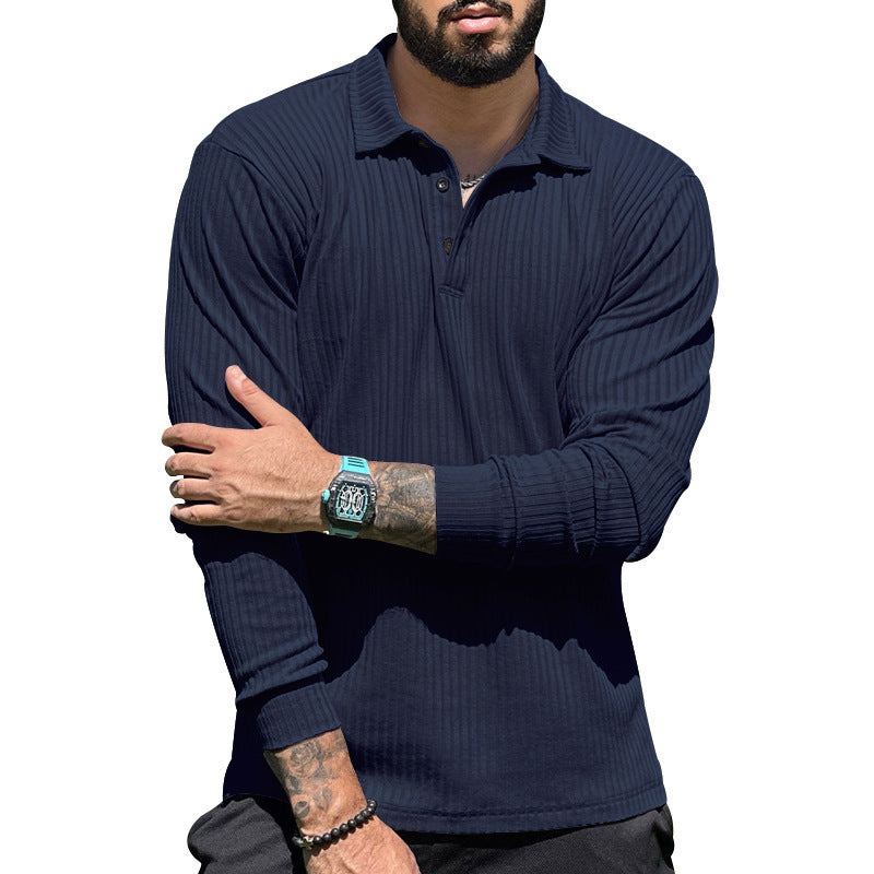 Herren Polohemd Langarm Rippstruktur Modern Sportlich