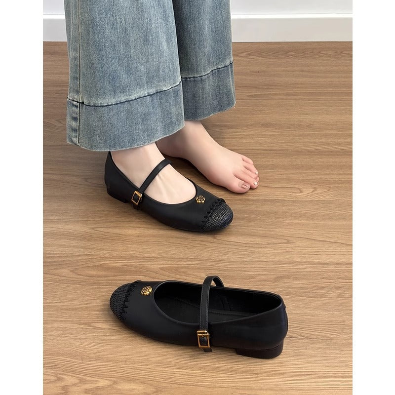 Damen Ballerinas Schuhe mit Bast Akzent und Riemenverschluss Elegante Mode