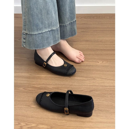 Damen Ballerinas Schuhe mit Bast Akzent und Riemenverschluss Elegante Mode