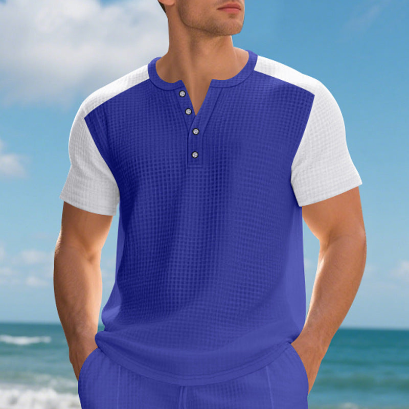 Herren Kurzarmshirt Knopfleiste Modern Strukturiert