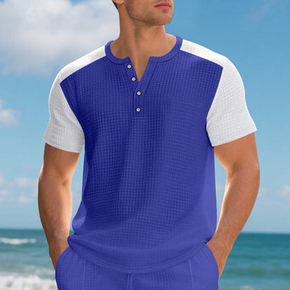 Herren Kurzarmshirt Knopfleiste Modern Strukturiert