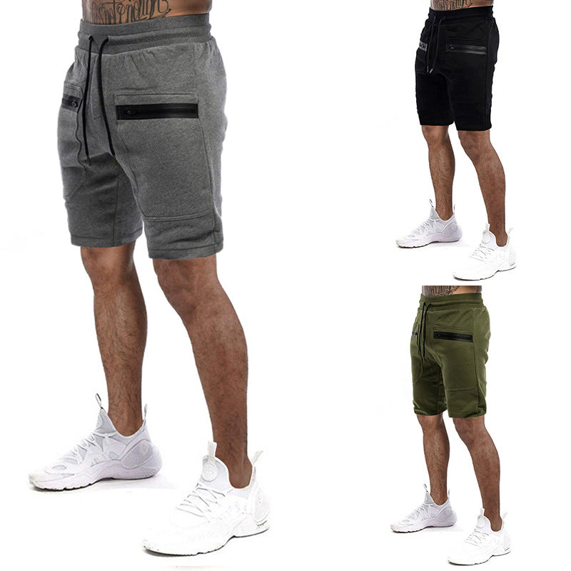 Herren Sport Shorts Verstellbarer Bund Reißverschlusstaschen